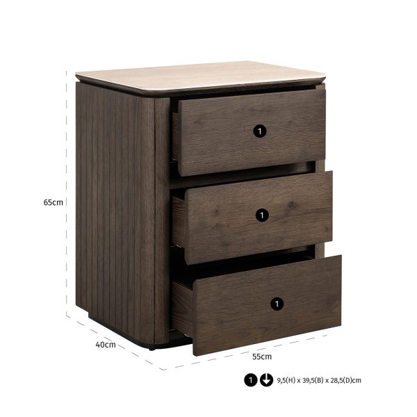 Nachtkastje Ritz 3-lades (Brown) Richmond Interiors - Afbeelding 4