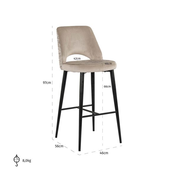 Barstoel Tabitha trendy nature / quartz khaki fire retardant (Be Trendy 01 Nature) Richmond Interiors - Afbeelding 5